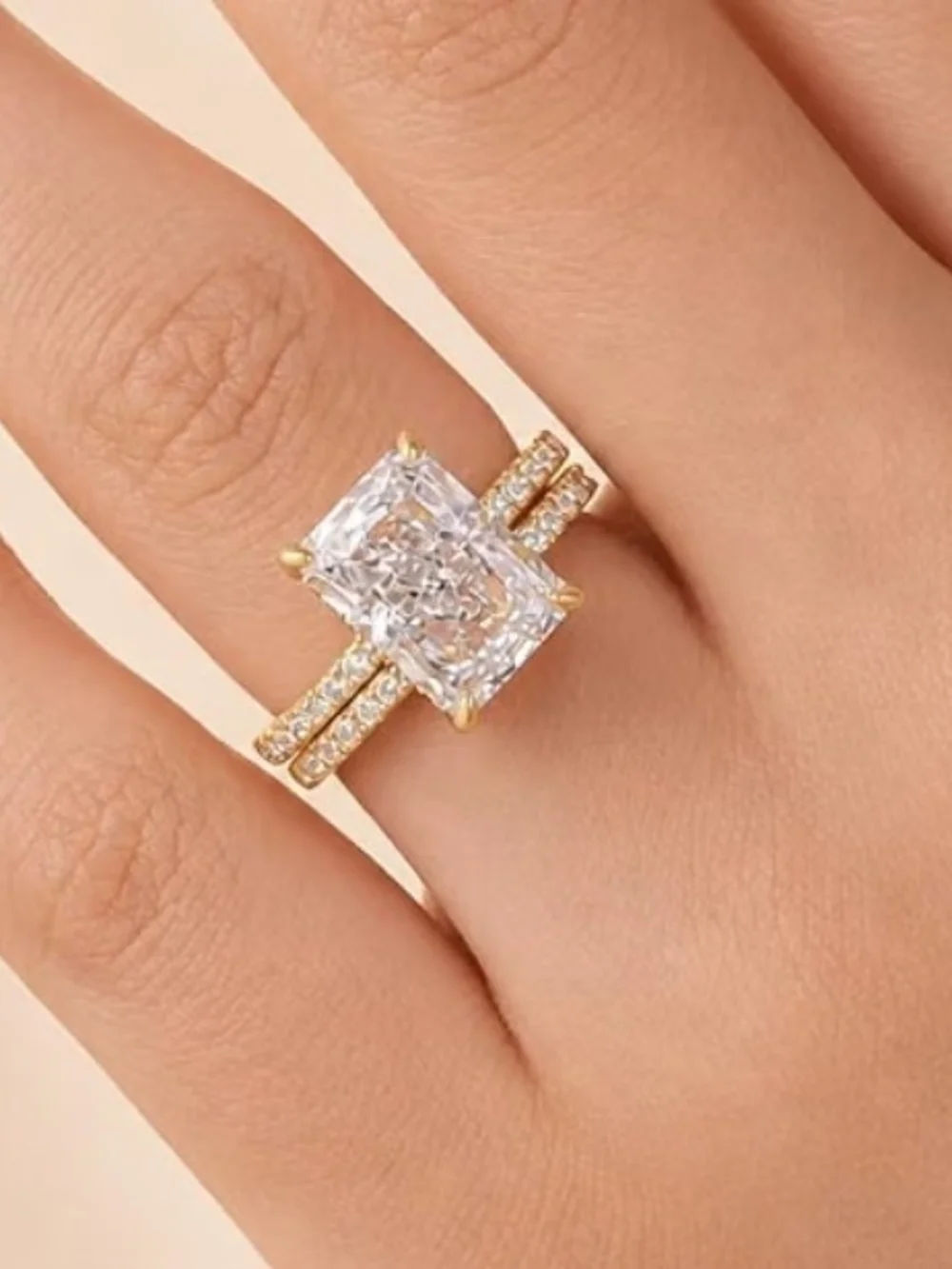 .925 Radiant Engagement Ring Set